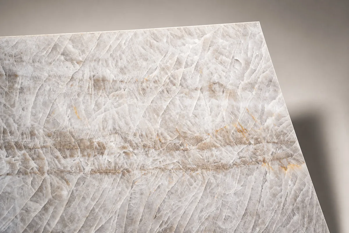 Taj Mahal Quartzite angled corner detail